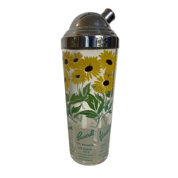 MCM 1960s Cocktail Shaker Daisy GlassBacardi Sidecar Martini Alexander Bronx